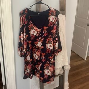 Lulus Shifting Dears Navy Blue floral print dress